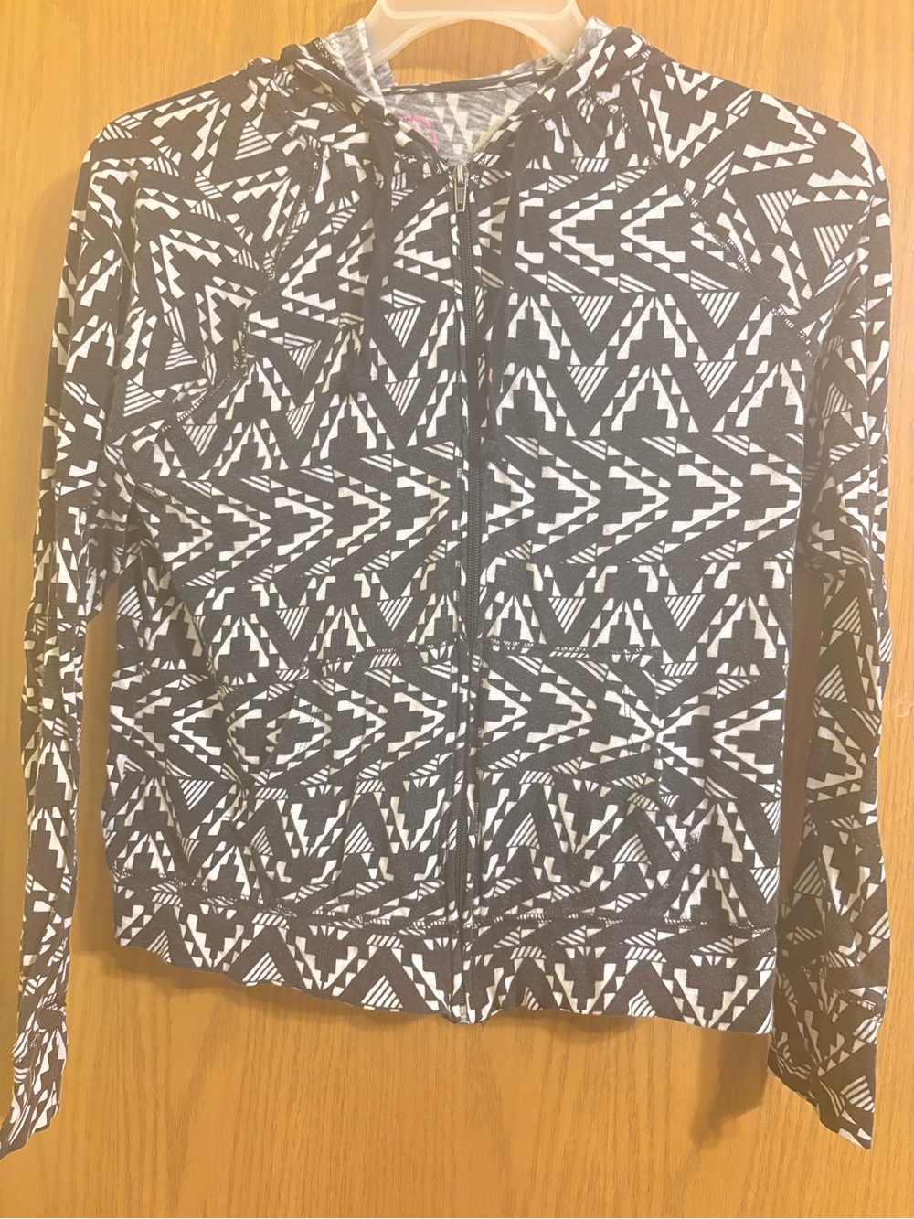 SO Black and White Geometric Zip Hoodie Jacket
